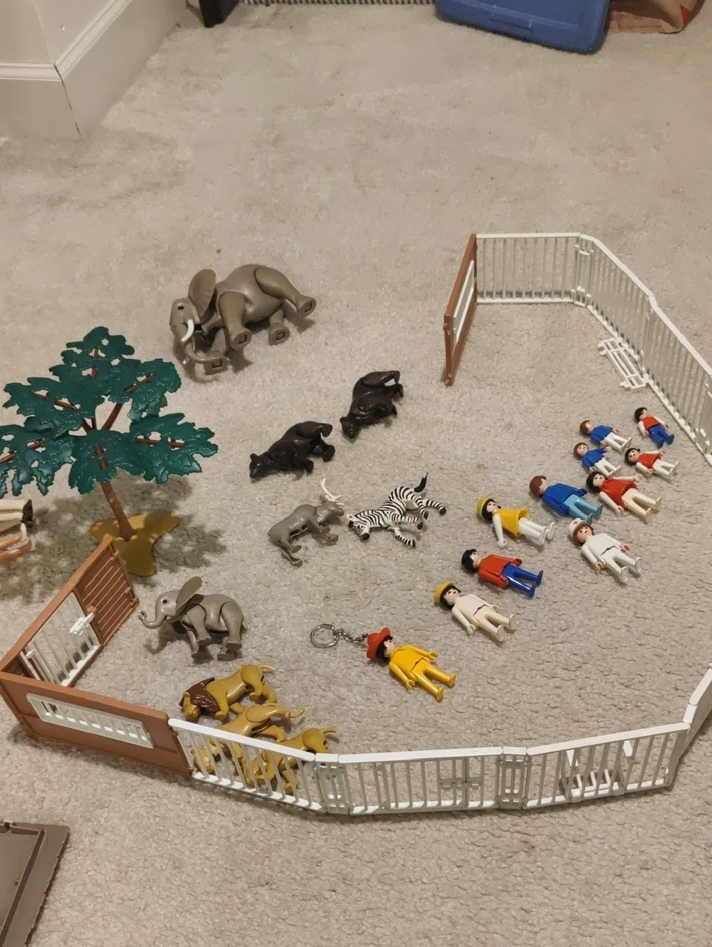 Vintage Playmobil Zoo People, Tree Accessories, White Fence & Brown House Random